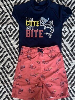 Blue and Pink Rashguard Swim Set with Fish Design